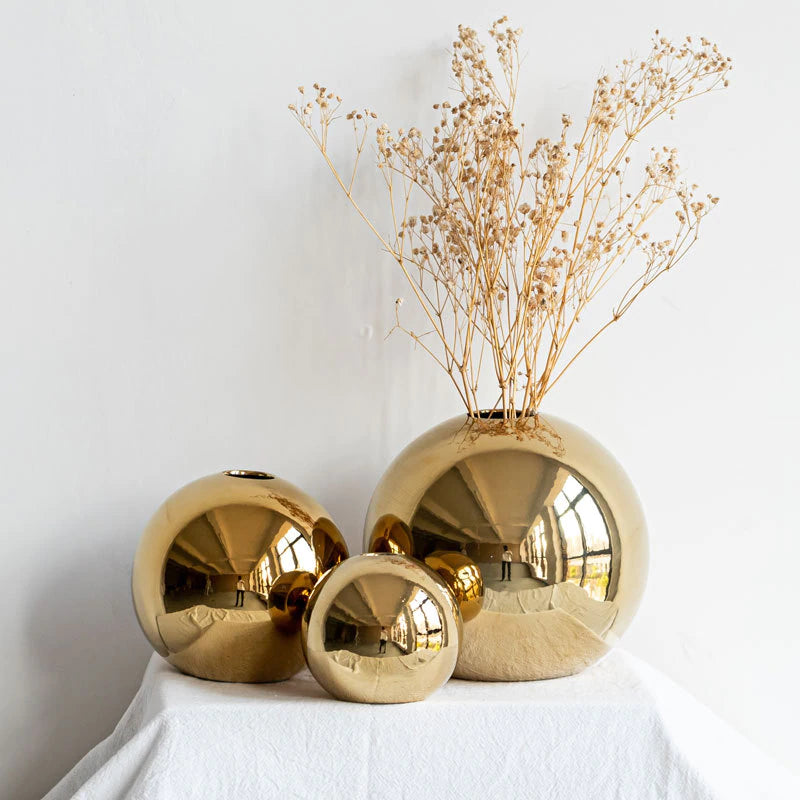 Gold Electroplated Ceramic Ball Vase