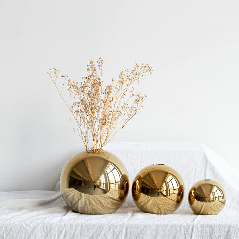 Gold Electroplated Ceramic Ball Vase
