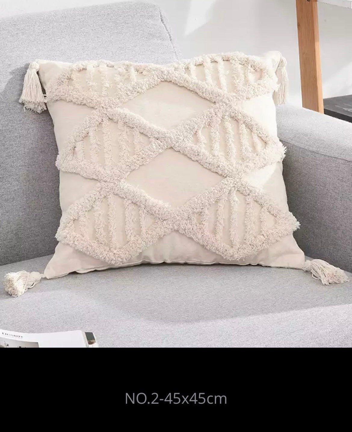 Luxury Tufted Macrame Tassel Cream Cushion Cover Croft Home Decor